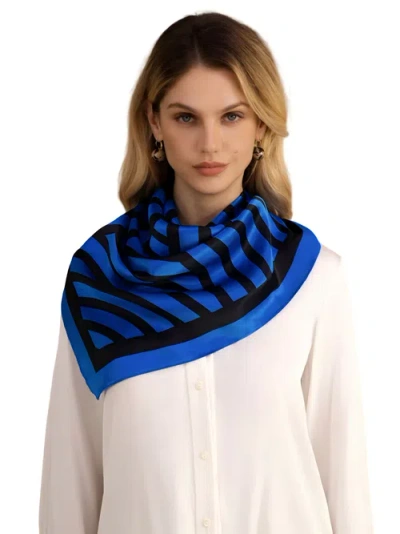 Silksilky Printed Square Silk Scarf In Blue Arcs