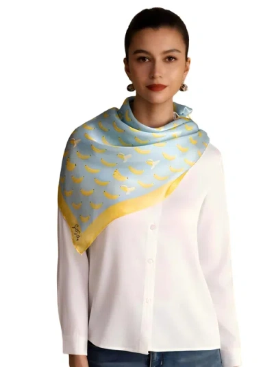 Silksilky Printed Square Silk Scarf In Blue Banana
