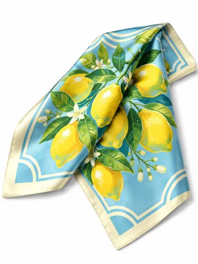 Silksilky Printed Square Silk Scarf In Blue Lemon