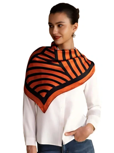 Silksilky Printed Square Silk Scarf In Orange Arcs