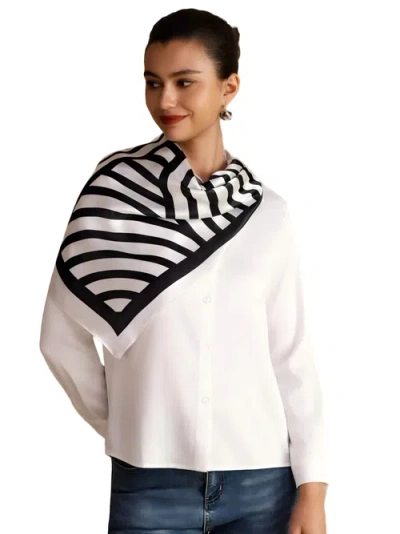 Silksilky Printed Square Silk Scarf In White Arcs