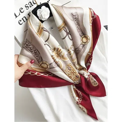 Silksilky Pure Mulberry Silk Printed Square Shawl Scarf In Burgundy