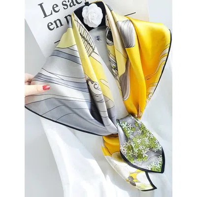 Silksilky Pure Mulberry Silk Printed Square Shawl Scarf In Orange