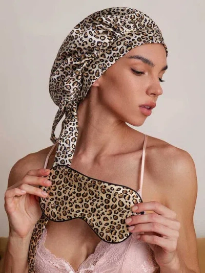 Silksilky Pure Silk Bonnet+eye Mask Set In Animal Print