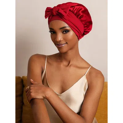 Silksilky Pure Silk Bowknot Tie Bonnet In Burgundy