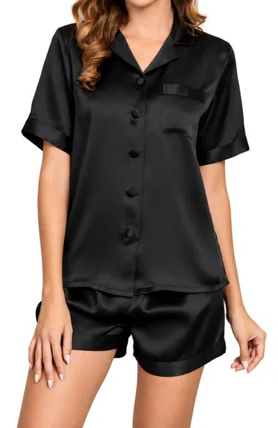 Silksilky Pure Silk Casual Short Pajamas In Black