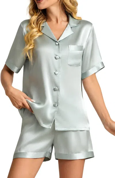 Silksilky Pure Silk Casual Short Pajamas In Pale Aqua Green
