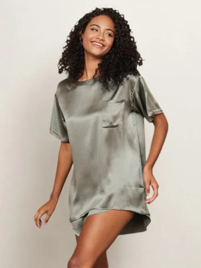 Silksilky Pure Silk Casual Womens Sleep Tee In Darkgray