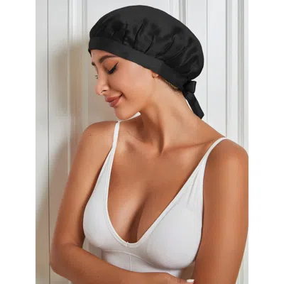 Silksilky Pure Silk Classic Ribbon Bonnet In Black