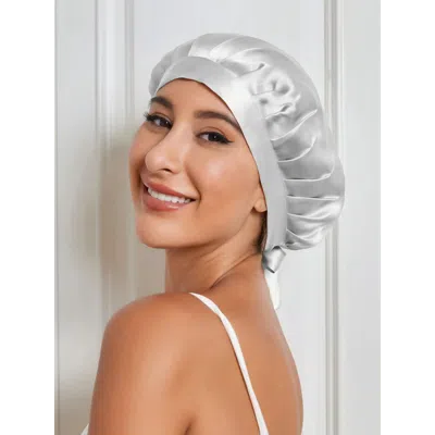 Silksilky Pure Silk Classic Ribbon Bonnet In Silver