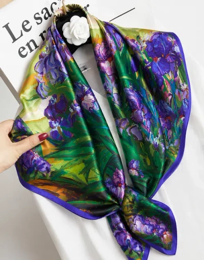 Silksilky Pure Silk Colored Square Scarf In Blue
