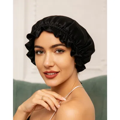 Silksilky Pure Silk Double Layer Bonnet With Ribbon In Black