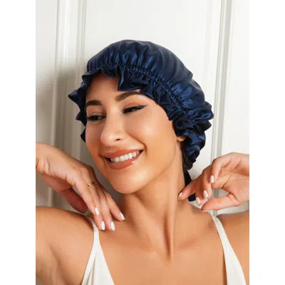 Silksilky Pure Silk Double Layer Bonnet With Ribbon In Darkblue