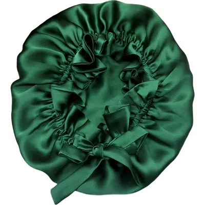 Silksilky Pure Silk Double Layer Bonnet With Ribbon In Darkgreen