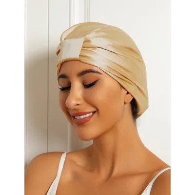 Silksilky Pure Silk Double Layer Night  Bonnet In Gold