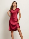 Silksilky Pure Silk Elegant Short Sleeves Nightgown In Wine