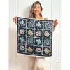 Silksilky Pure Silk Floral Pattern Square Scarf In Black