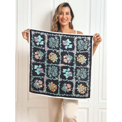 Silksilky Pure Silk Floral Pattern Square Scarf In Black