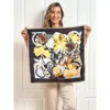 Silksilky Pure Silk Floral Pattern Square Scarf In Yellow