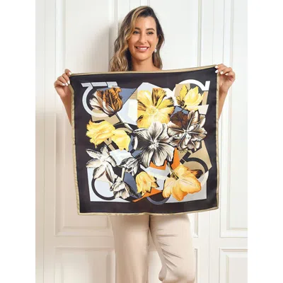 Silksilky Pure Silk Floral Pattern Square Scarf In Yellow