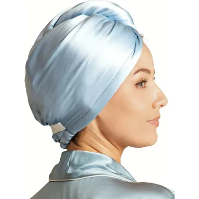 Silksilky Pure Silk Hair Towel Wrap In Blue