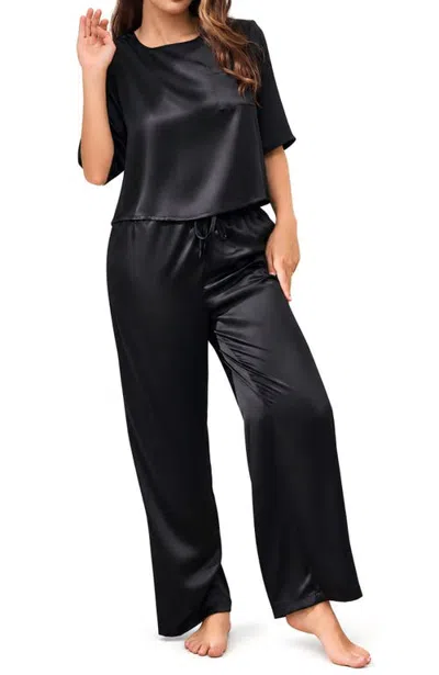 Silksilky Pure Silk Half Sleeve Pajamas In Black
