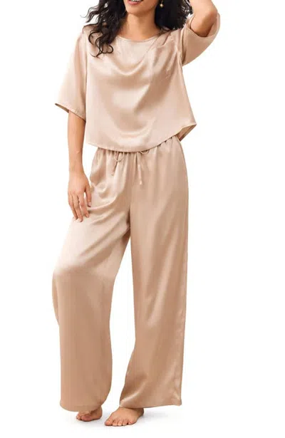 Silksilky Pure Silk Half Sleeve Pajamas In Champagne
