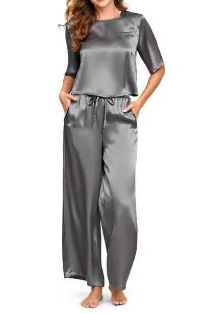 Silksilky Pure Silk Half Sleeve Pajamas In Dark Gray