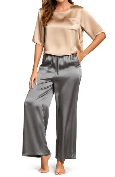 Silksilky Pure Silk Half Sleeve Pajamas In Multi
