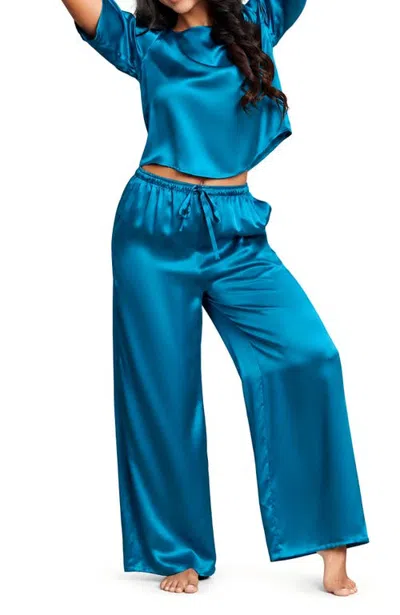 Silksilky Pure Silk Half Sleeve Pajamas In Teal