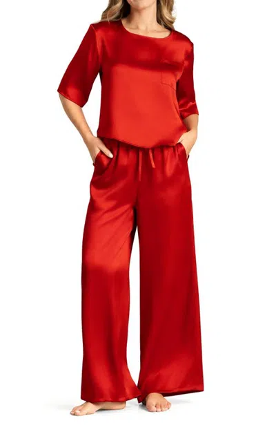 Silksilky Pure Silk Half Sleeve Pajamas In Wine