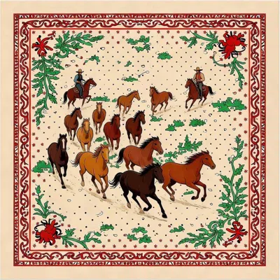 Silksilky Pure Silk Horse Herd Square Scarf In Yellow