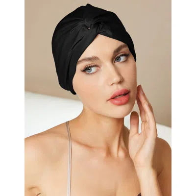 Silksilky Pure Silk Knot-front Hair Bonnet In Black