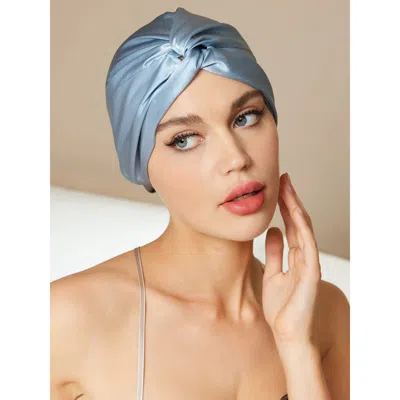 Silksilky Pure Silk Knot-front Hair Bonnet In Blue