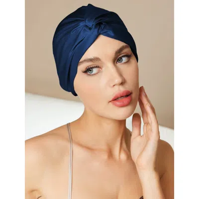 Silksilky Pure Silk Knot-front Hair Bonnet In Blue
