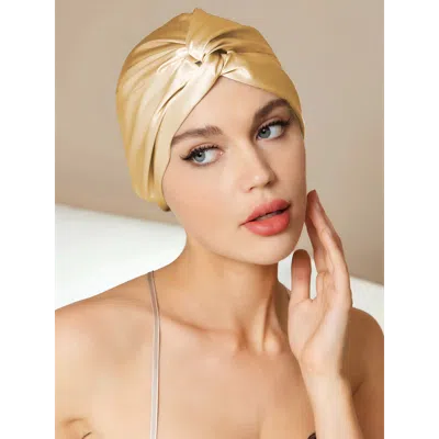 Silksilky Pure Silk Knot-front Hair Bonnet In Gold