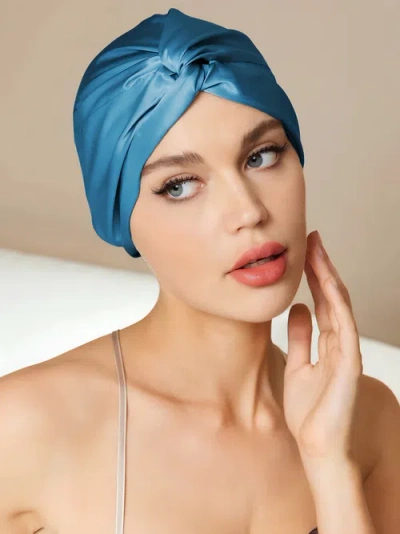 Silksilky Pure Silk Knot-front Hair Bonnet In Teal