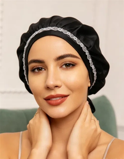 Silksilky Pure Silk Lace Bonnet With Ribbons In Black