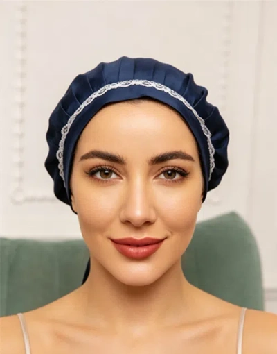 Silksilky Pure Silk Lace Bonnet With Ribbons In Blue
