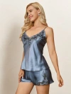 Silksilky Pure Silk Lace Flower Trim Bride Camisole Pj Set 2pcs In Steelblue
