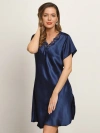 Silksilky Pure Silk Lace Neck Split Hem Nightgown In Darkblue