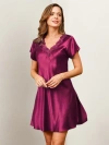 Silksilky Pure Silk Lace Neck Split Hem Nightgown In Wine