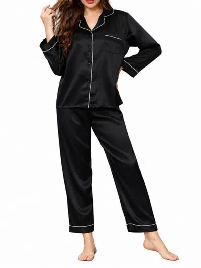 Silksilky Pure Silk Long Sleeve Notch Collar Pajamas In Black