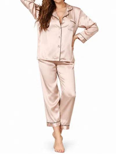 Silksilky Pure Silk Long Sleeve Notch Collar Pajamas In Light Pink