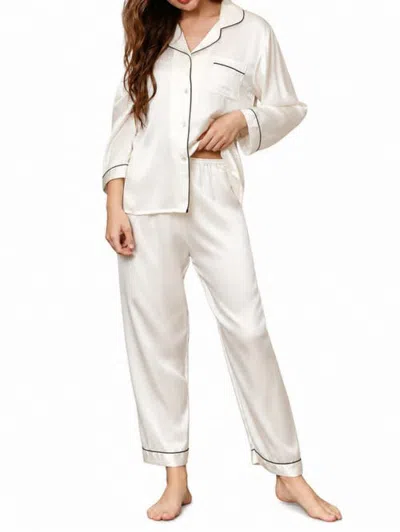 Silksilky Pure Silk Long Sleeve Notch Collar Pajamas In White