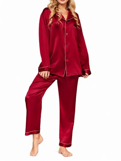 Silksilky Pure Silk Long Sleeve Notch Collar Pajamas In Wine