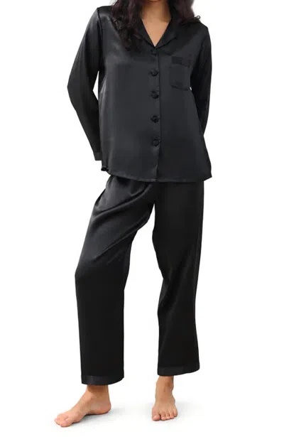 Silksilky Pure Silk Long Sleeve Pajamas In Black