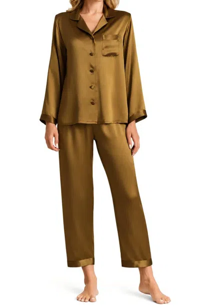 Silksilky Pure Silk Long Sleeve Pajamas In Brown