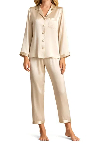 Silksilky Pure Silk Long Sleeve Pajamas In Champagne