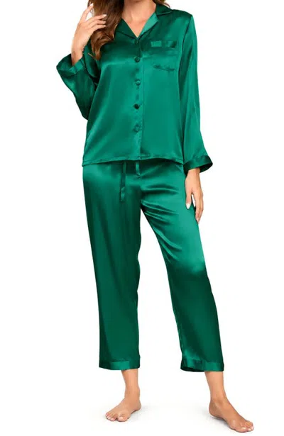 Silksilky Pure Silk Long Sleeve Pajamas In Green